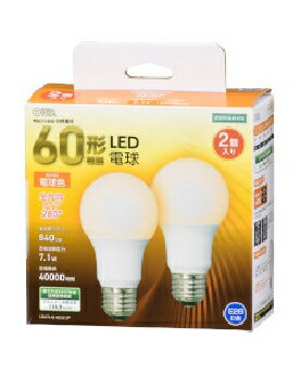 Rakuten - OHM（オーム電機） LED電球（60形相当/840lm/電球色/E26/全方向配光280°/密閉形器具対応/2個入） 4971275647077 LDA7L-G AG52 2P