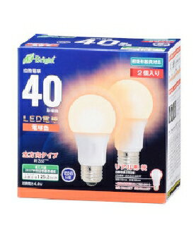 Rakuten - OHM（オーム電機） LED電球（40形相当/551lm/電球色/E26/全方向配光260°/密閉形器具対応/2個入り） 4971275643499 E-Bright LDA4L-G AG27 2P [電球色]