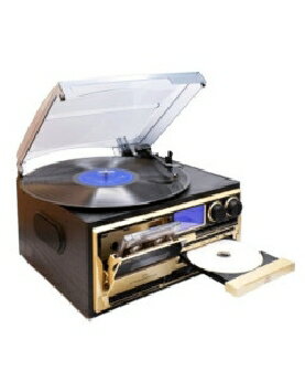 クマザキエイム Retro Sound オールインワン・レコード・プレーヤー 4515997002563 AR-01G [ウッドブラック×ブラック×シャンパンゴールド]