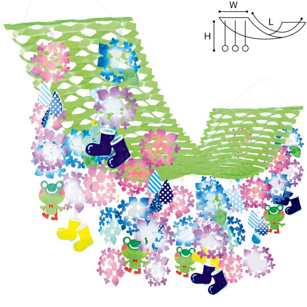 アジサイしずくプリーツハンガー 夏デコレーション 吊り物 他 TA2-1168 不織布・紙・PET・PVC H44 W45 L180cm