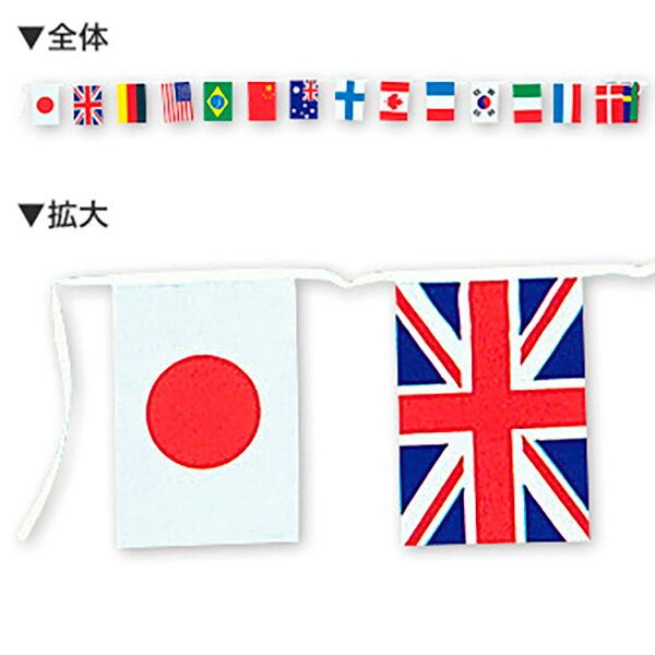 Rakuten - テトロン万国旗　全長(20ヶ国 20旗)/4m 1カ国/17×12cm　テトロンポンジ【1セット入】