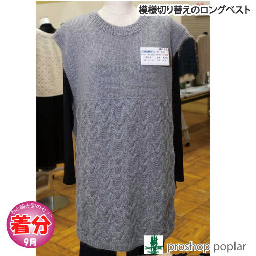 【秋冬】模様切り替えのロングベスト【中級者】【編み物キット】 毛糸のポプラ 【秋冬】模様切り替えのロングベスト【中級者】【編み物キット】 毛糸のポプラ