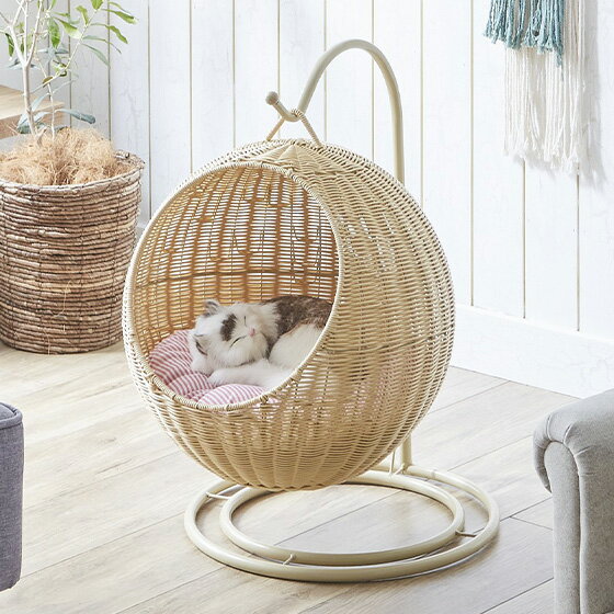 Rakuten - 【メーカー直送】PET-HC-NA ナチュラル色 ネコちゃんの癒しの空間を与えるペット用ハンギングチェアー PET-HC-BR ブラウン ねこ 猫 キャット かわいい インテリア ペット家具 猫家具