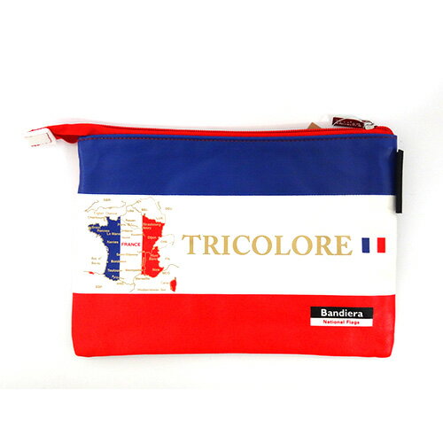 Bandiera (バンディエラ)　ニューフラットポーチ M フランス 11749 （BNFP-004）フランス国旗 TRICOLORE FRANCE 地図 ポーチ 送料込み メール便配送