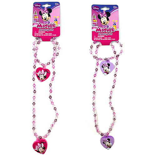 ミニー ハート チャーム付き ネックレス&ブレスレット 15434 ビーズ カラフル かわいい キッズ アクセサリー ネックレス ブレスレット ブレス ピンク パープル フューシャピンク ディズニー ミニーちゃん ミニーマウス 女の子 キャラクター グッズ 輸入品 インポートのサムネイル
