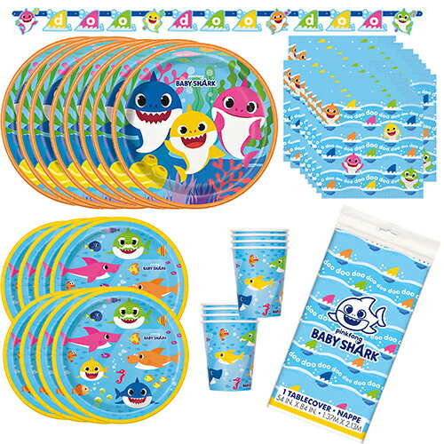 ベイビーシャーク パーティーグッズ セット 6アイテム yts0450 BABY SHARK 使い捨て 食器 パーティー 紙皿 紙ナプキン 紙コップ テーブルカバー バナー 誕生日 誕生日会 お誕生日会 誕生会 男の子 女の子 飾り付け 輸入品 インポート Party Supplies