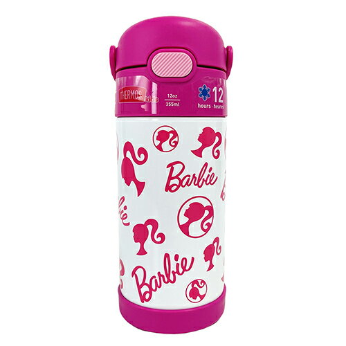 サーモス ストローボトル F410 ( バービー 総柄 ) 16774 THERMOS 水筒 保冷 355ml Barbie グッズ ステンレス ストロー ワンタッチ キッズ 女の子 おしゃれ かわいい ピンク キャラクター グッズ 輸入品 インポート 海外