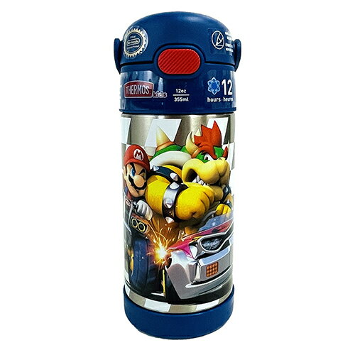 サーモス ストローボトル F410 マリオカート ネイビー 16775 THERMOS 水筒 保冷 355ml マリオ スーパーマリオ グッズ ステンレス ストロー ワンタッチ キッズ 男の子 ゲーム キャラ かっこいい…