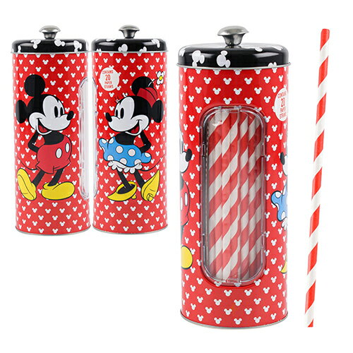 ミッキー＆ミニー ストローホルダー （レッド）18708 収納 インテリア 新生活 かわいい キッチン ディズニー ディズニーグッズ 小物入れ 入れ物 キャニスター缶 キャラクター グッズ 輸入品 インポート 輸入 the tin box companyのサムネイル