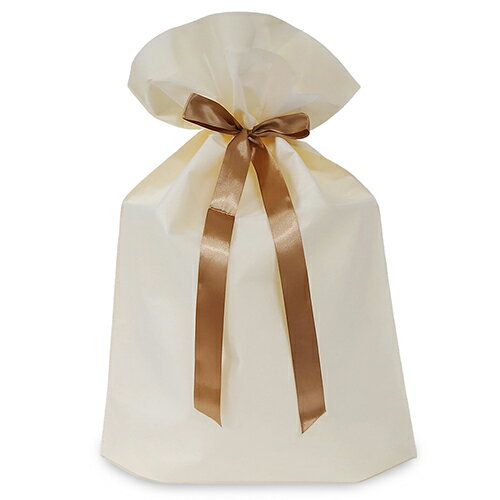 ラッピング 袋 大 ギフトバッグ 不織布 リボン付き ギフトバッグ ( ニュアンスカラー アイボリー W45 ) etc0037 底 マチあり 底マチ 大きいサイズ おおきいサイズ 一枚 単品 リボン 巾着 袋 巾着袋 ラッピンググッズ ラッピング用品 ギフト プレゼント 包装 グッズ