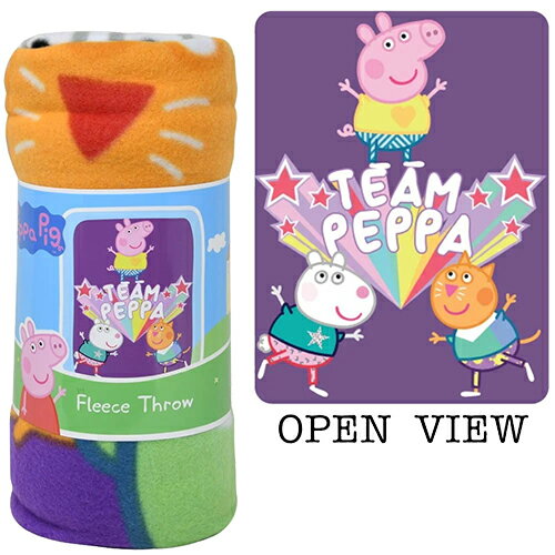 Rakuten - ペッパピッグ フリースブランケット ( TEAM PEPPA ) 19117 グッズ ひざかけ 毛布 薄手 防寒 あったかい やわらか素材 秋 冬 大判 パープル 紫 かわいい キャラクター 子供 キッズ 大人 雑貨 おしゃれ 輸入品 インポート アメリカ 海外