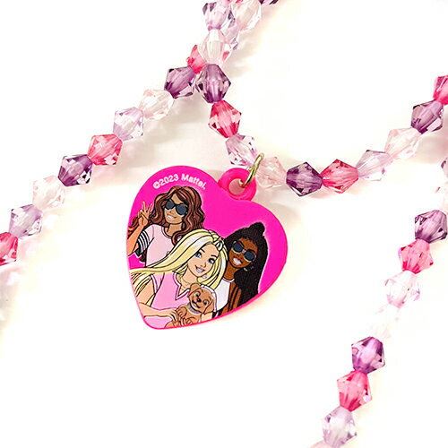 バービー ビーズ ネックレス ＆ ブレスレット セット 19132 Barbie アクセサリー キッズ 首飾り ブレス 腕輪 伸びる ハート ピンク おしゃれ かわいい 女の子 キャラクター グッズ 雑貨 インポート BR1453