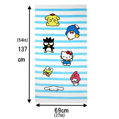 ハローキティ & フレンズ ビーチタオル ボーダー 19660 キティちゃん バスタオル タオル マイクロファイバー かわいい レジャー サンリオ HelloKitty キャラクター グッズ 海外 輸入品 インポート 42008