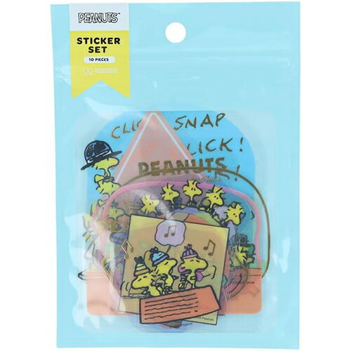 大小さまざまなピースがたっぷり入ったステッカーセットです。 スヌーピーの一番の親友、ウッドストックをフィーチャーしたデザイン。 自由気ままに楽しく過ごすウッドストックと鳥仲間達に癒されます。 ●パッケージ入りサイズ：120mm×170mm×2mm ●本体サイズ：105mm×120mm×1mm ●重量（g）：15 ●材質：ステッカー：PVC/ケース：PET・PP ●内容：（大）2柄・（中）4柄・（小）4柄各1枚計10枚【ステッカーサイズ】大：W105×H120mm以内/中：W60×H90mm以内/小：W60×H60mm以内のダイカット ＞＞その他、スヌーピー グッズは　こちら　