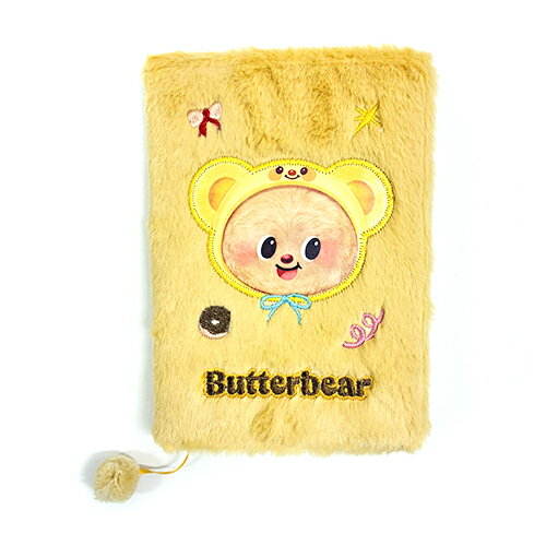 バターベア A6 ぬいぐるみ ブックカバー ＆ ノート 20615 Butter bear カバー 文庫本サイズ 文具 文房具 ステーショナリー かわいい タイ くま クマ ノーン・ヌーイ キャラクター グッズ 雑貨 輸入 HY207