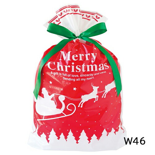 クリスマスラッピング 袋 リボン付きギフトバッグ ( ベーシッククリスマス / 幅46 ) etc0050 底 マチあり 底マチ リボン 巾着 袋 巾着袋 大きいサイズ x'mas クリスマスプレゼント ギフトラッピング用品 ラッピンググッズ ラッピング用品 ギフト プレゼント 包装 グッズ