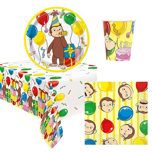 Rakuten - おさるのジョージ パーティーグッズ セット 4アイテム yts1585 使い捨て 食器 パーティー 紙皿 ペーパープレート 紙ナプキン ペーパーナプキン 紙コップ テーブルカバー 誕生日 誕生日会 飾り付け キュリアスジョージ キャラクター グッズ 輸入品 インポート Curious George