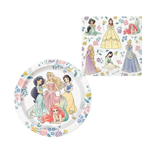 Rakuten - ディズニープリンセス パーティーグッズ セット 2アイテム yts1590 使い捨て 食器 パーティー 紙皿 ペーパープレート 紙ナプキン ペーパーナプキン 誕生日 誕生日会 誕生会 女の子 飾り付け キャラクター グッズ 輸入品 インポート Disney Princess