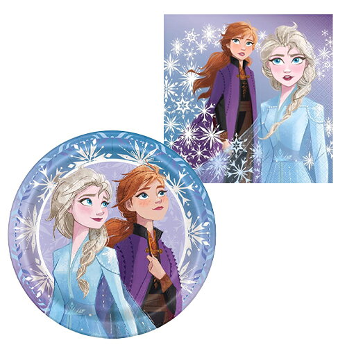 アナと雪の女王2 パーティーグッズ セットです。 テーブルウエアゲスト8人分。 アナとエルサのかわいいデザインがテーブルを華やかに彩り、特別なひとときを演出します。 誕生日会や特別な集まりにぴったり。 使い捨てなので後片付けも簡単！ アメリカから輸入のパーティーサプライです。 セット内容 ●ペーパープレート ( L ) 8枚 ×1 サイズ：直径約21.9cm 入数：8ct. 素材：紙 原産国：USA (20490) ●ペーパーナプキン ( L ) 16枚 ×1 パッケージサイズ：約タテ16.5×ヨコ16.5cm 広げたサイズ：約12.75×12.75in.（32.3×32.3cm） 入数：16ct. 2PLY 素材：紙 (19262) ※海外輸入商品です。「輸入商品について」を必ずご一読ください。 ＞＞その他、アナと雪の女王のパーティーグッズ は こちら ＞＞バルーン 一覧 は こちら