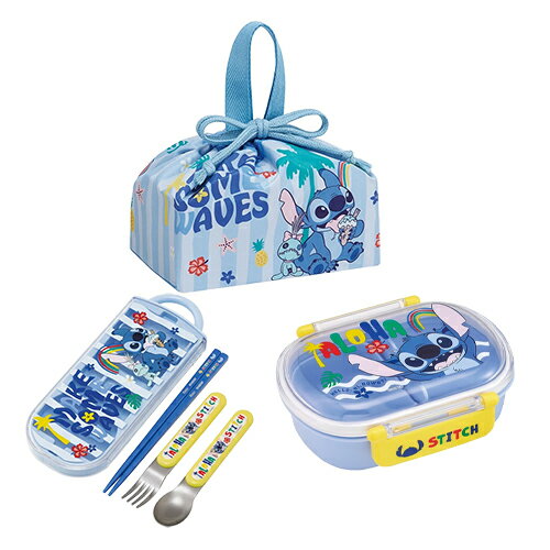 One Tier - スティッチ ランチ 3点 セット ( 26 ) 360ml 小判型 ( 弁当箱 カトラリートリオ 巾着 ) yts1691 ランチボックス お弁当箱 カトラリーセット はし 箸 フォーク スプーン ランチ巾着 巾着袋 弁当 入園 入学 かわいい ディズニー キャラクター グッズ