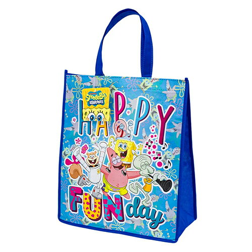 スポンジボブ ショッパー トートバッグ ( L ／ HAPPY FUN day ) 20672a ブルー トート バッグ エコバッグ エコ 不織布 手提げ マチあり キャラクター グッズ 雑貨 Spongebob Reusable Tote Bag インポート 輸入品