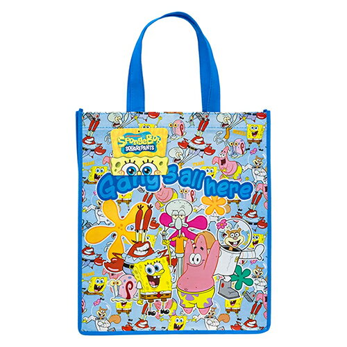 Rakuten - スポンジボブ ショッパー トートバッグ ( L ／ Gang's all here ) 20672c ブルー バッグ エコバッグ エコ 不織布 手提げ マチあり キャラクター グッズ 雑貨 Spongebob Reusable Tote Bag インポート 輸入品