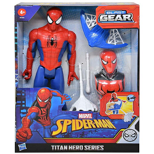 スパイダーマンのフィギュアと蜘蛛の糸を発射して遊べるランチャーが付属している、タイタンヒーロー ブラストギアです。 ブラストギアのランチャーをフィギュアのバックポートに接続して、蜘蛛の糸を飛ばして遊ぼう。 アメリカからの輸入品です。 ■パッケージサイズ：W22.5×H30.3×D6.5cm ■フィギュアサイズ：高さ12インチ（約30.48cm） ■対象年齢：4歳以上 Made in china ※人形だけで立たせることはできません。 ※海外輸入商品です。「輸入商品について」を必ずご一読ください。 塗装のやスレがある場合があります。