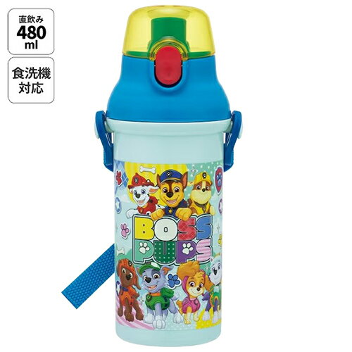 パウパトロール 水筒 直飲み プラ ワンタッチ ボトル 480ml ( 26 ) 20985 プラボトル すいとう お弁当 ランチ ボトル ダイレクト 軽量 食洗機可 ショルダー付き 弁当グッズ 幼稚園 保育園 入園準備 男の子 女の子 遠足 運動会 パウパト キャラクター 雑貨