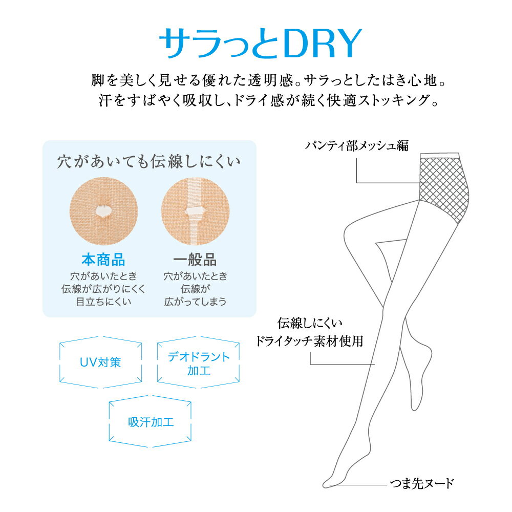 【送料無料 30足セット】 グンゼ サブリナ ストッキング 3足組 伝線しにくい サラッとDRY M-L L-LL 春夏用 パンスト 3足セット お買得 ドライタッチ UV対策 デオドラント加工 吸汗加工 パンティ部メッシュ 脚細 透明感 つま先ヌード GUNZE SABRINA SP814