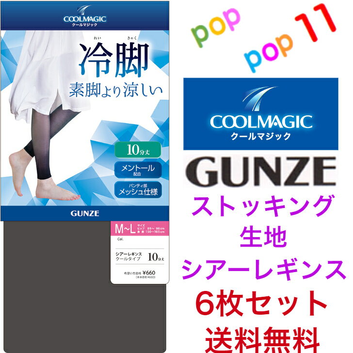 【送料無料 6枚セット】グンゼ シアーレギンス ストッキング生地 薄手レギンス レディース M-L L-LL 美しい透け感 素肌 履いてない 涼しい 伝線しにくい 10分丈 パンティ部メッシュ仕様 ムレにくい 涼感素材 ベージュ 肌色 GUNZE COOLMAGIC クールマジック CGF820