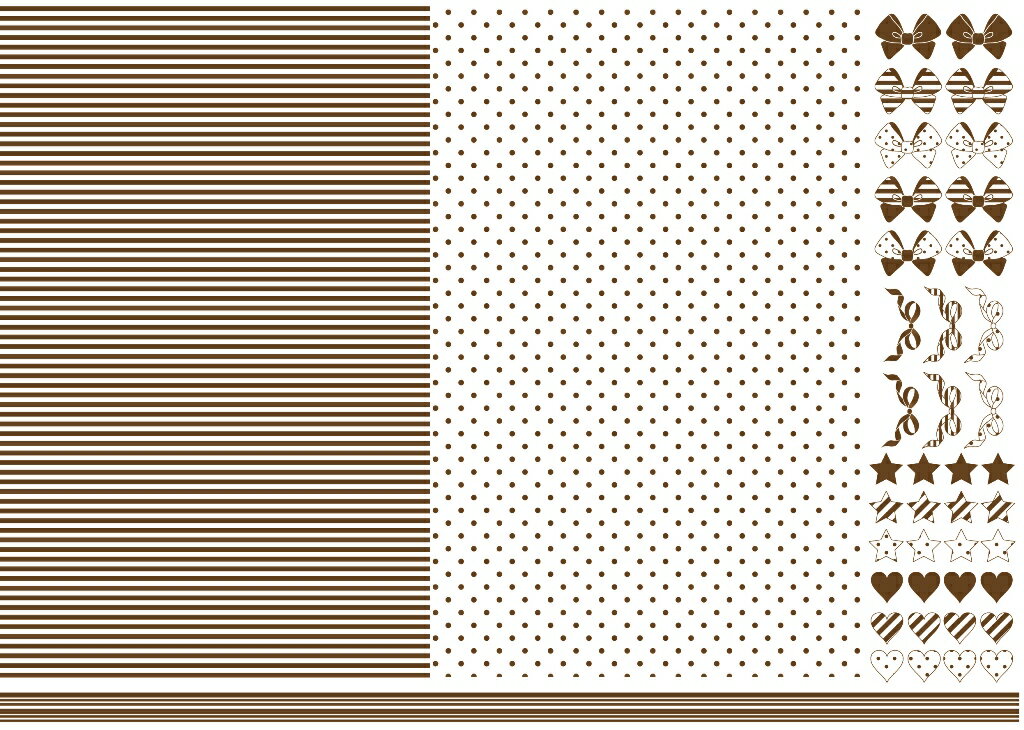 ポーセラーツ 転写紙 【白磁用】ブラウンドット×ストライプ&CUTEな飾りつき転写紙 ポーセラーツ ポーセリンアート用転写紙 転写シート ポーセリン アート ポ...