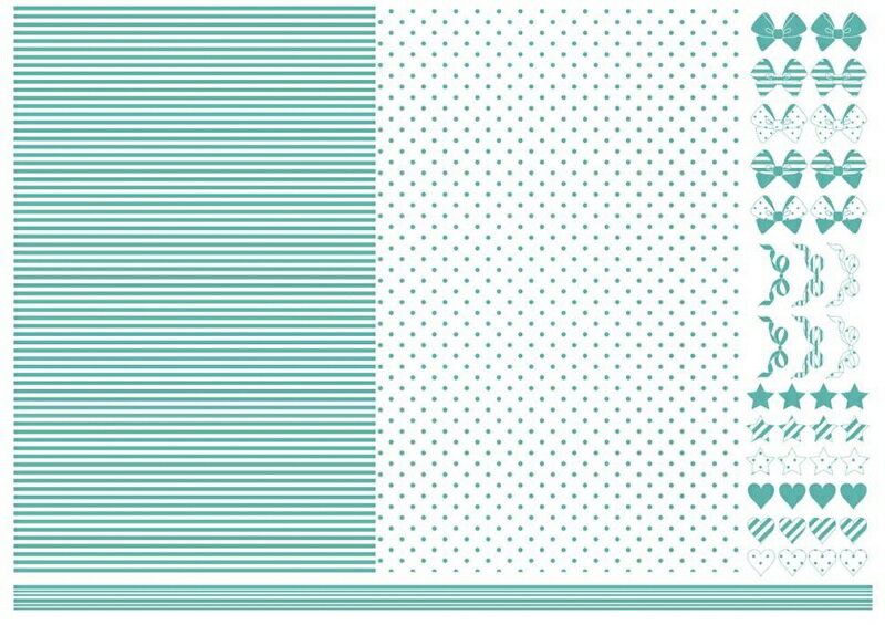 ポーセラーツ 転写紙 【ガラス用】ブルークレールドット×ストライプ&CUTEな飾りつき転写紙 ポーセラーツ ポーセリンアート用転写紙 転写シート ポーセリン ア...