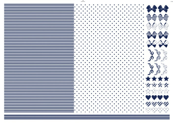 ポーセラーツ 転写紙 【白磁用】ネイビードット×ストライプ&CUTEな飾りつき転写紙 ポーセラーツ ポーセリンアート用転写紙 転写シート ポーセリン アート ポ...