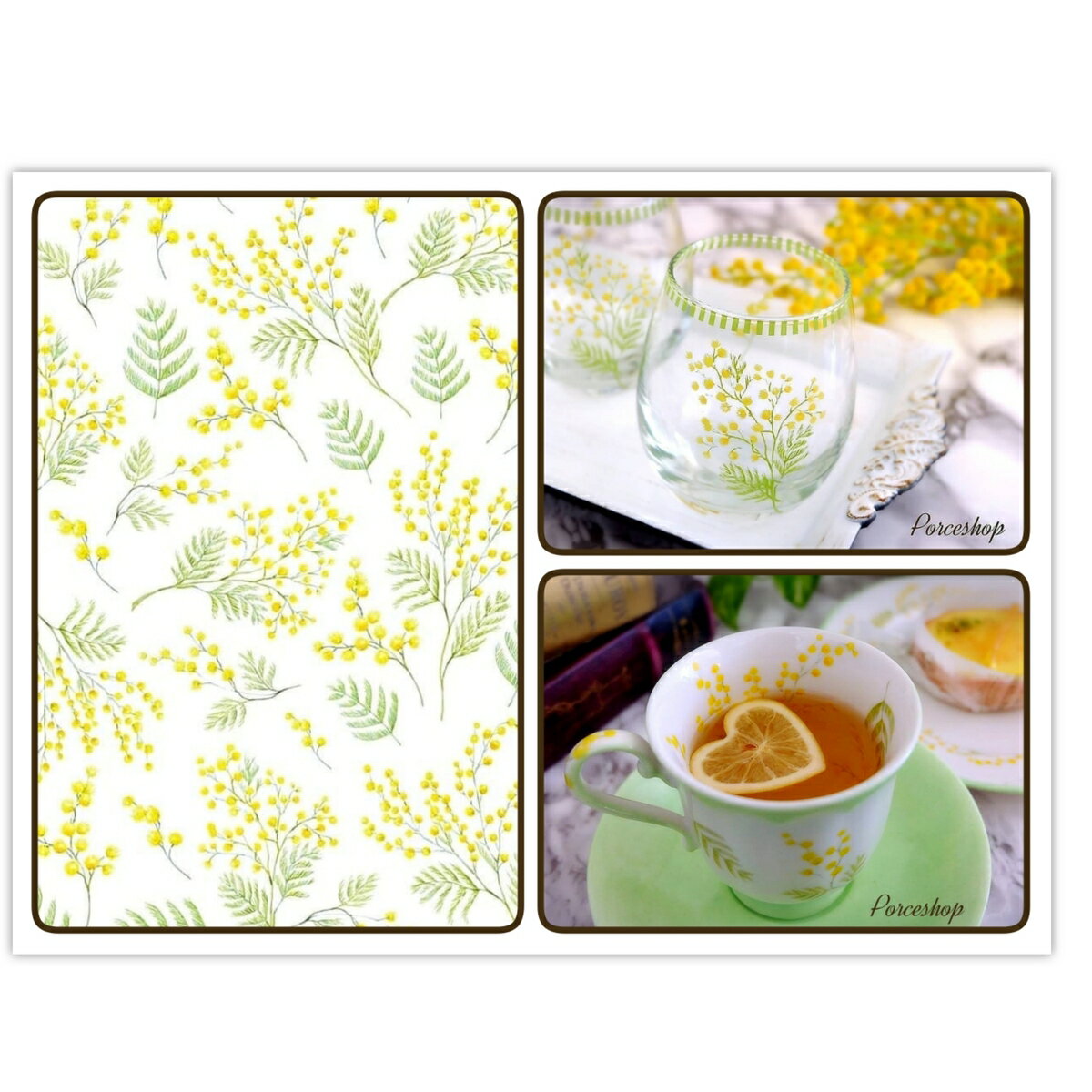 ポーセラーツ 転写紙 【セット割】ミモザ転写紙 白磁用&ガラス用セット ミモザ mimosa フラワー ポーセラーツ ポーセリンアート用 かわいい ポーセラーツ...