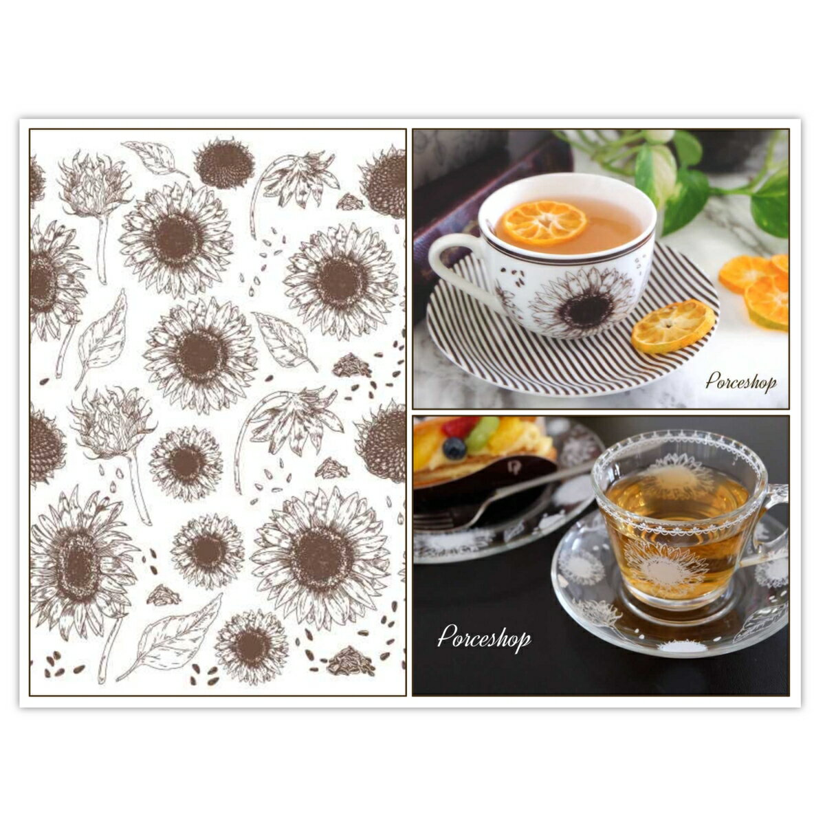 ポーセラーツ 転写紙 【セット割】ひまわり転写紙 ブラウン&ホワイト ※白磁用&ガラス用お得なセット※20%OFF 向日葵 ヒマワリ フラワー ポーセラーツ ポ...