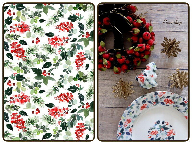 ポーセラーツ 転写紙 【白磁用】クリスマス転写紙 ベリー&リーフ ポーセラーツ用転写紙 ポーセラーツ ポーセリンアート用 かわいい オシャレ ポーセリン ポーセ...