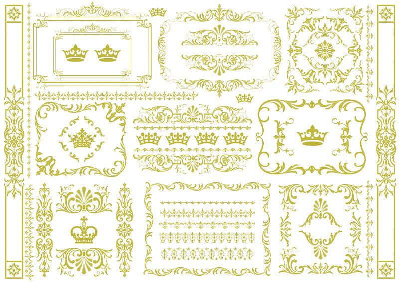 ポーセラーツ 転写紙 【白磁用】 フレーム＆オーナメント転写紙　ゴールドポーセラーツ ポーセリンアート用 かわいい オシャレ ポーセリン アンティーク　オリジナル　転写紙