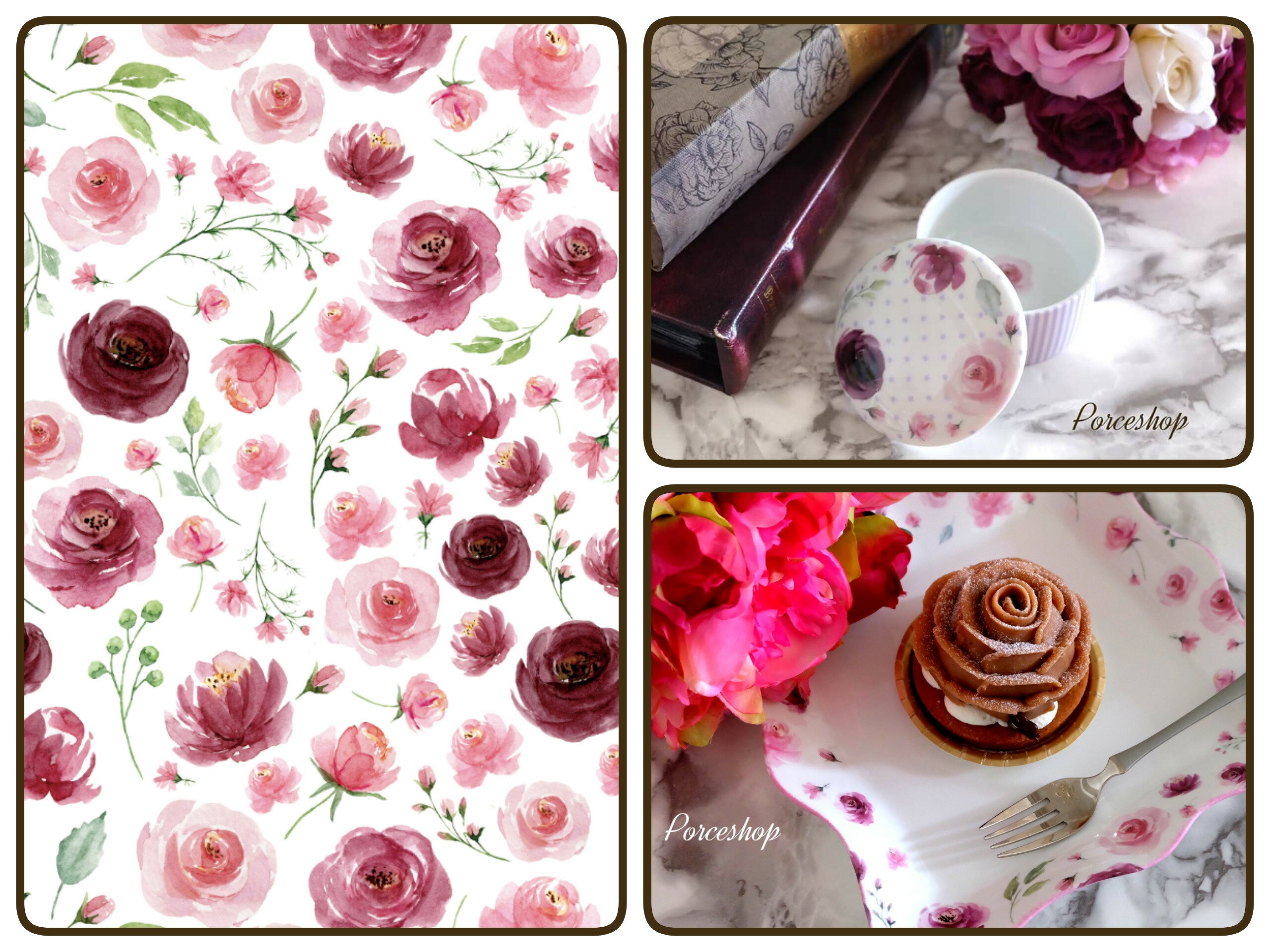 ポーセラーツ 転写紙 【白磁用】水彩ローズ転写紙 ピンク ポーセラーツ ポーセリンアート用 かわいい オシャレ ポーセリン パリ ポーセラーツ用転写紙 ポーセリ...
