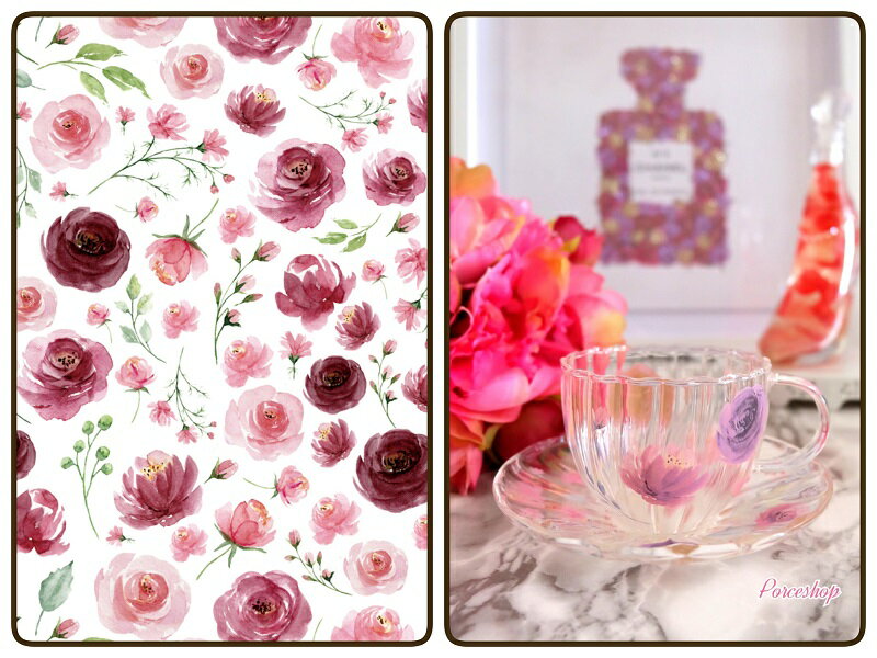 ポーセラーツ 転写紙 【ガラス用】水彩ローズ転写紙 ピンク ポーセラーツ ポーセリンアート用 かわいい オシャレ ポーセリン パリ ポーセラーツ用転写紙 ポーセ...