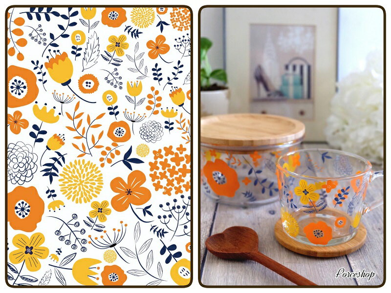 ポーセラーツ 転写紙 【ガラス用】北欧風 フラワー&リーフ転写紙 オレンジ ポーセラーツ ポーセリンアート用 かわいい オシャレ ポーセリン ポーセラーツ転写紙...