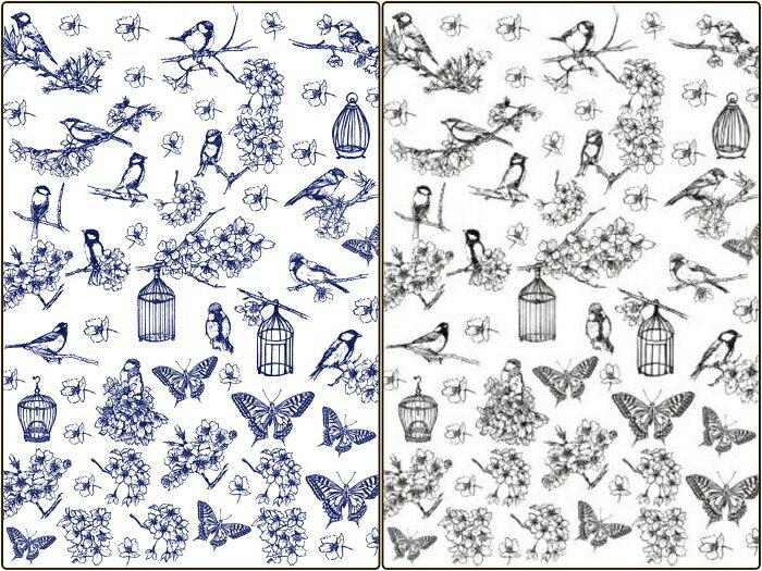 ポーセラーツ 転写紙 【白磁用・セット】小鳥と桜とバタフライ転写紙 グレー&ネイビー ポーセリン ポーセリンアート用転写紙 ポーセラーツ転写紙 和柄転写紙 サク...