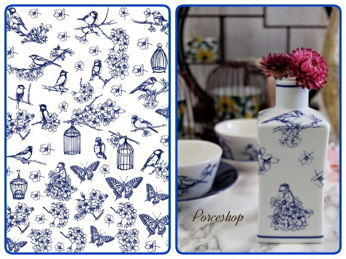 ポーセラーツ 転写紙 【白磁用】小鳥と桜とバタフライ転写紙 ネイビー ポーセリン ポーセリンアート用転写紙 ポーセラーツ転写紙 和柄転写紙 サクラ 鳥 オリジナ...