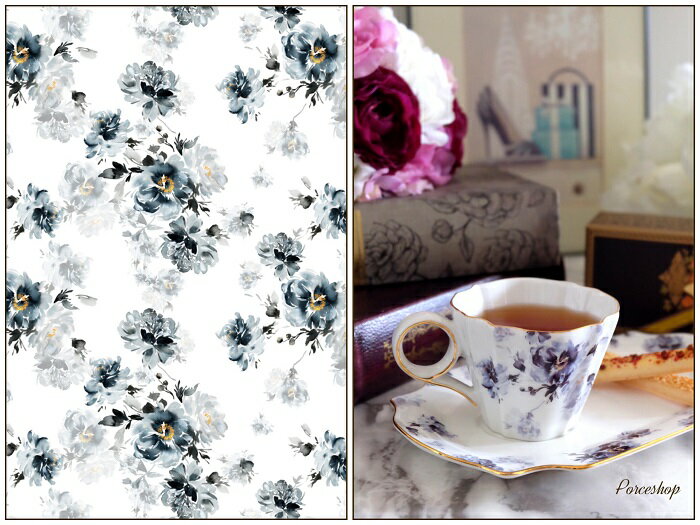 ポーセラーツ 転写紙 【白磁用】シャビーブルーフラワー転写紙 ポーセラーツ ポーセリンアート用 かわいい ポーセラーツ転写紙 花転写紙 水彩画風 オリジナル 転...