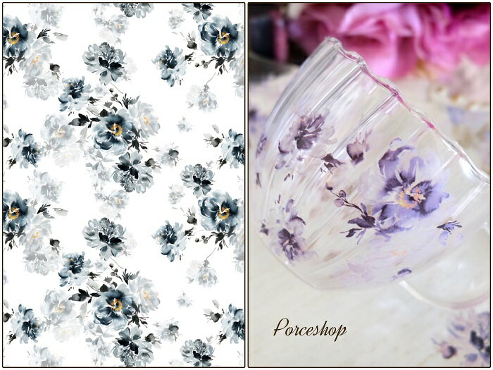 ポーセラーツ 転写紙 【ガラス用】シャビーブルーフラワー転写紙 ポーセラーツ ポーセリンアート用 かわいい ポーセラーツ転写紙 花転写紙 水彩画風 オリジナル ...