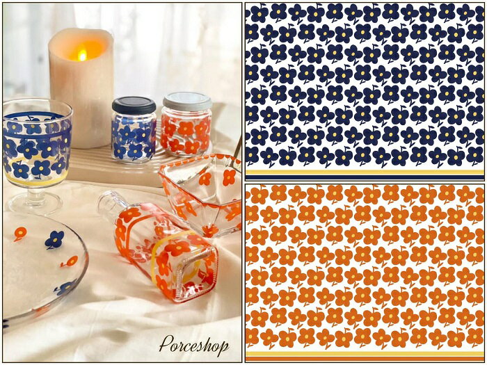 ポーセラーツ 転写紙 【ガラス用セット割】北欧風レトロ転写紙 プティオレンジ&ネイビー※お得なセット20%OFF ポーセラーツ ポーセリンアート用 かわいい オ...