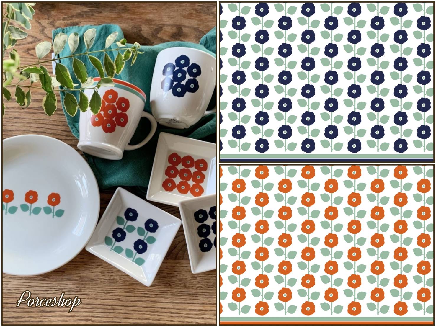 ポーセラーツ 転写紙 【白磁用 セット】北欧風レトロ転写紙 ボーダー オレンジ&ネイビー ポーセラーツ ポーセリンアート用 かわいい オシャレ ポーセリン ポー...