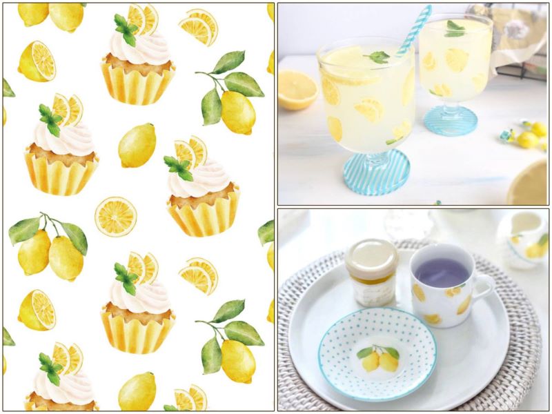 ポーセラーツ 転写紙 【セット】レモン転写紙　lemon&cup cake ※白磁＆ガラス用セット フルーツ　イエロー　 ポーセラーツ ポーセリンアート用 かわいい オシャレ ポーセリン ガラス用転写紙　白磁用転写紙　れもん オリジナル　転写紙