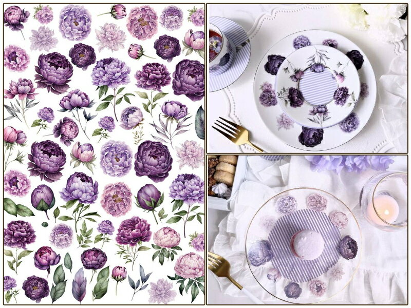 ポーセラーツ 転写紙 【セット割】パープルピオニー転写紙 ※白磁&ガラス用お得なセット 20%オフ ポーセラーツ用転写紙 紫の花 ポーセラーツ ポーセリンアート...