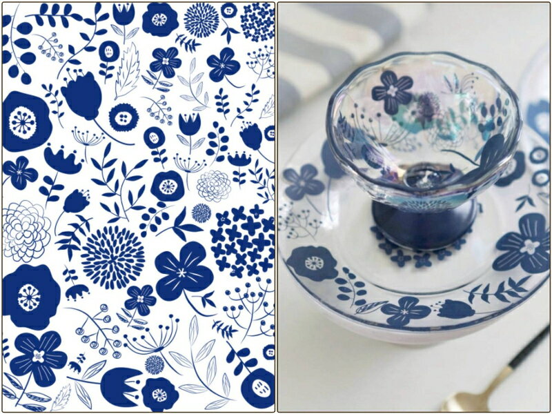 ポーセラーツ 転写紙 【ガラス用】北欧風 フラワー&リーフ転写紙 マヨリカブルー ポーセラーツ ポーセリンアート用 かわいい オシャレ ポーセリン ポーセラーツ...