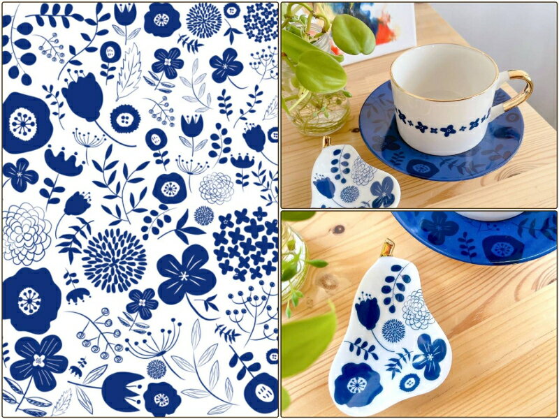 ポーセラーツ 転写紙 【白磁用】北欧風 フラワー&リーフ転写紙 マヨリカブルー ポーセラーツ ポーセリンアート用 かわいい オシャレ ポーセリン ポーセラーツ転...